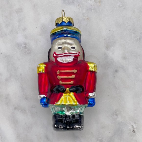 Blown Glass Nutcracker Ornament Christmas Soldier Red, Yellow, and Blue - Picture 1 of 8